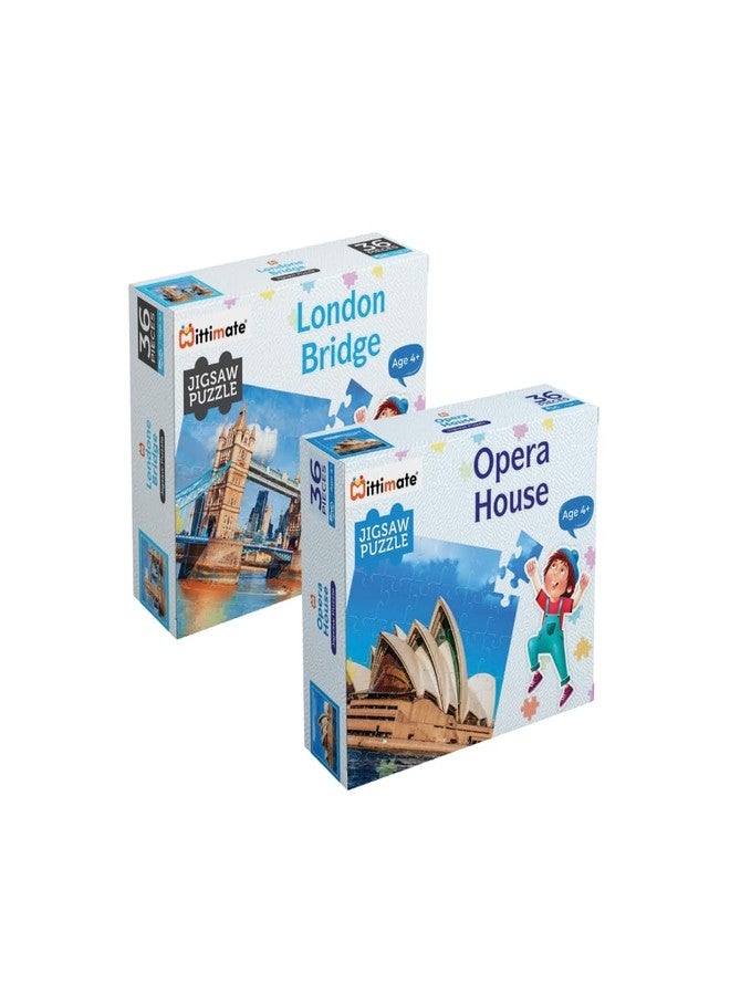 Mittimate 2 in 1 Cardboard 36 Pieces Jigsaw Puzzle Combo for Kids Age 4 to 6 Year I World Monuments Picture Opera House & London Bridge I Birthday Gift for Children - Image 2